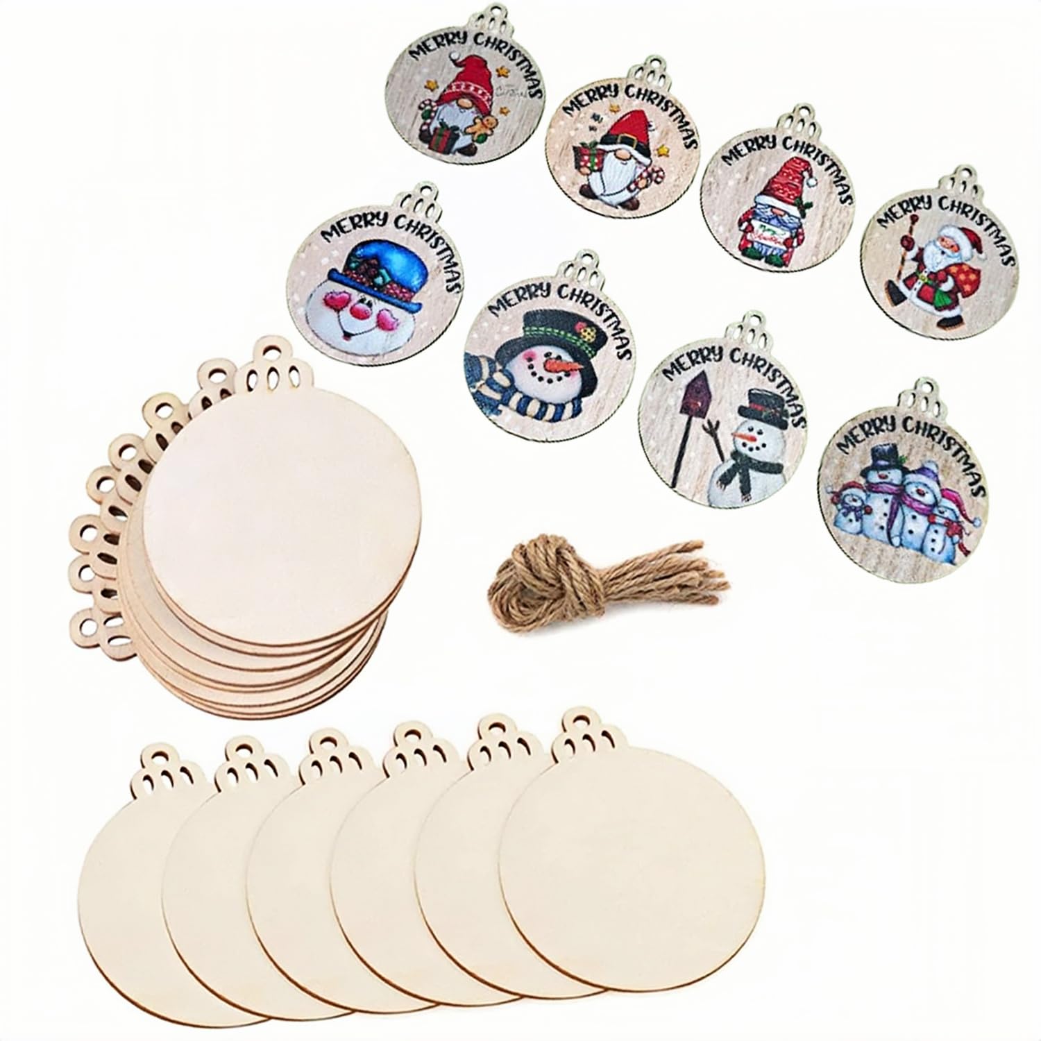 28pcs DIY Wooden Easter Christmas Ornaments Predrilled Circles Round Wooden Discs with Holes for Crafts Centerpieces Holiday Hanging Decorations