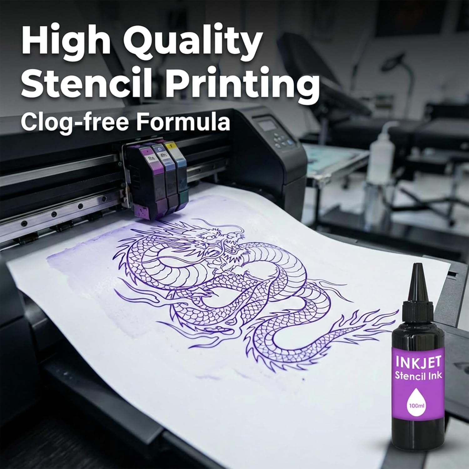 Tattoo Stencil Printer Ink (100ml) Refill for EcoTank Inkjet Printers - Professional Grade Transfer Ink - Clog-Free, Smudge-Proof Formula for Crisp & Long-Lasting Stencils