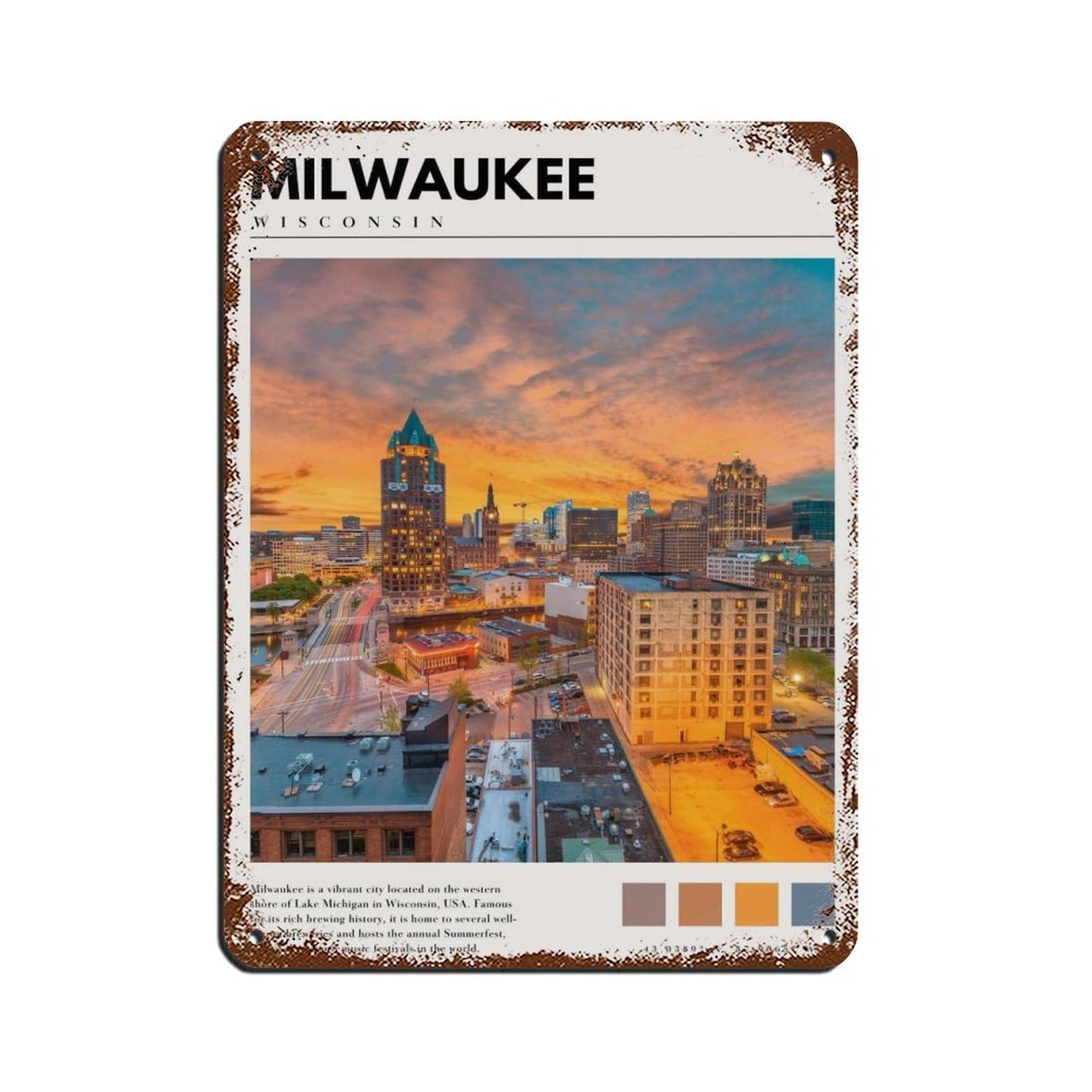 Milwaukee Poster Milwaukee Wisconsin Art Retro Poster Metal Tin Sign Chic Art Retro Iron Painting Bar People Cave Cafe Family Garage Poster Wall Decoration 12x16inch(30x40cm)