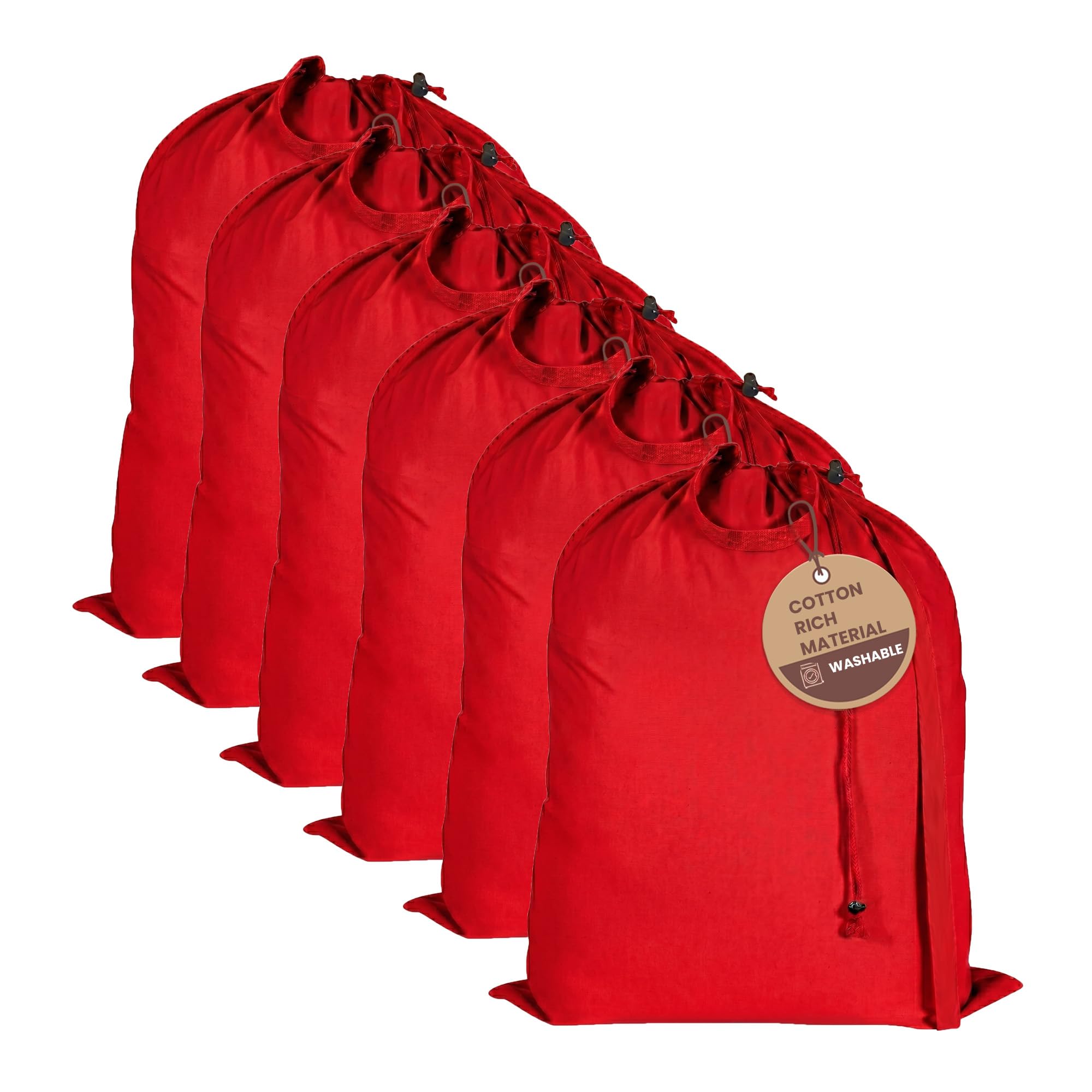 LFH Home Cotton Rich Large Premium Canvas Laundry Bag, Heavy Duty Washable Laundry Hamper with Drawstring &amp; Handles, Multi-Use Clothes Storage for Home, Travel &amp; College, 28"x40" (Pack of 6) - Red