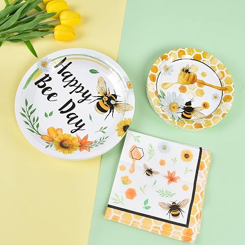 Miniatura 3 de WERNNSAI Platos y servilletas de fiesta de abejas  48 piezas de suministros de fiesta del día de la abeja feliz para niños, juego de vajilla de