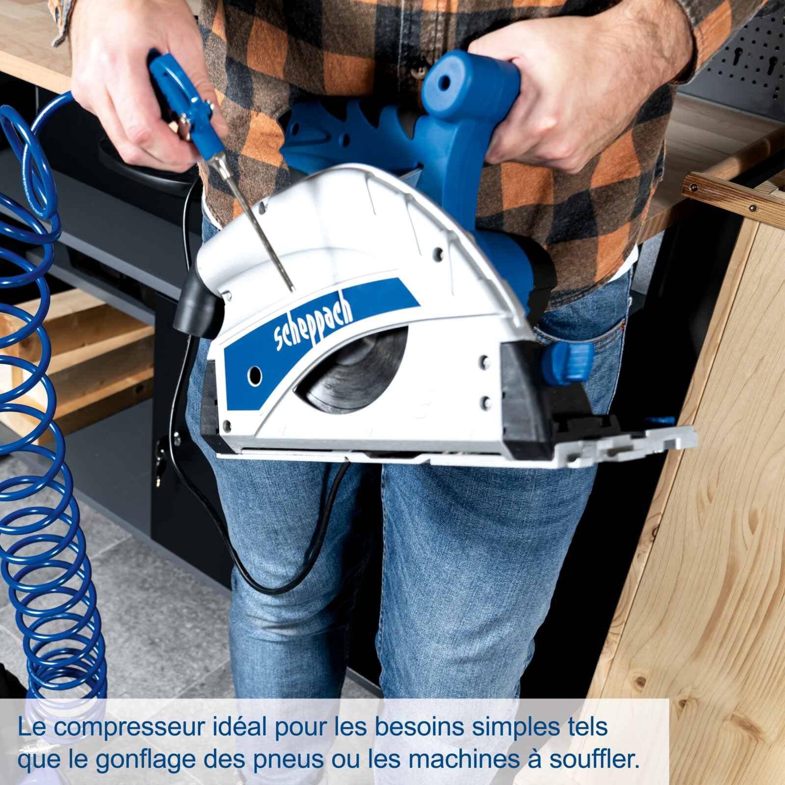 Scheppach Compresseur HC26 | 1500 W | Admission d'air 220 L/min | Cuve de 24 Litres | Pression de travail de 8 bar | Lubrifié à l'huile | Poignée et dispositif de déplacement inclus