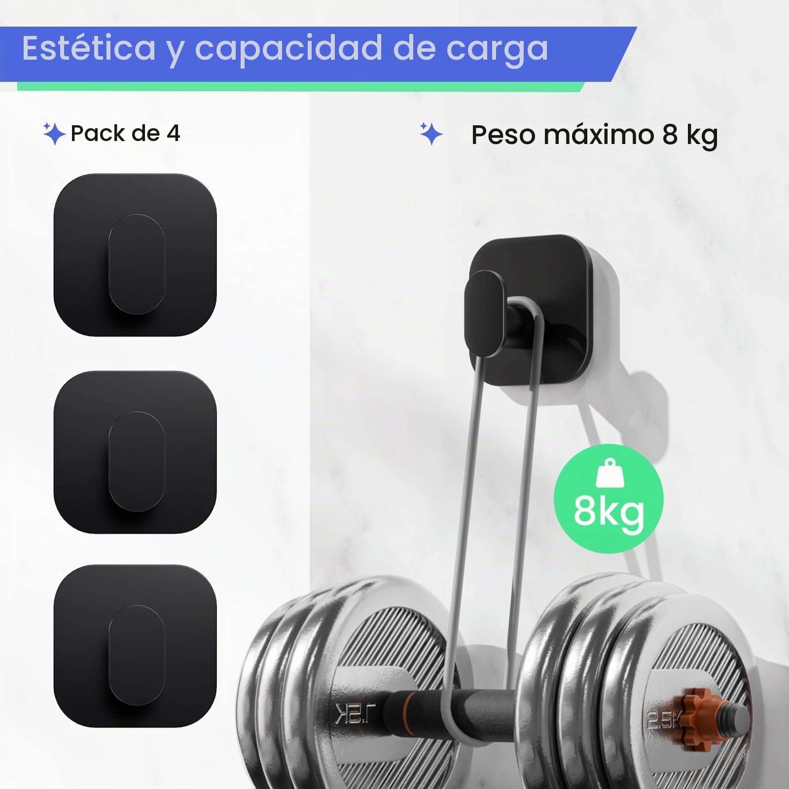 Aikzik Ganchos Adhesivos para Pared, Acero Inoxidable Toalleros sin Taladro, Colgadores Adhesivo Resistentespara Toallas Baño Cocina Albornoz, Negro