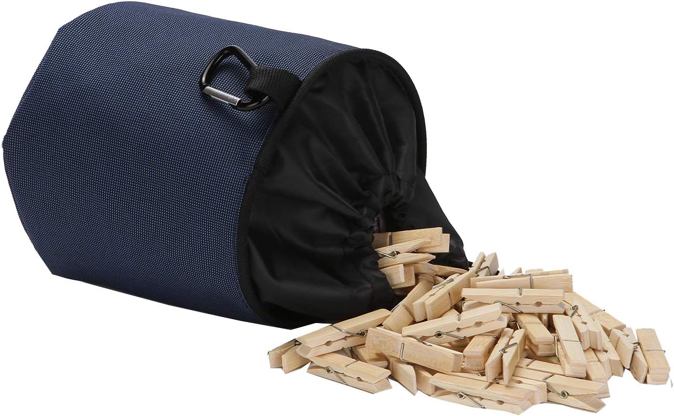 Clothespin Holder Bag,Water-Resistant Peg Basket with Hanger/Drawstring Closure (Navy Blue M)