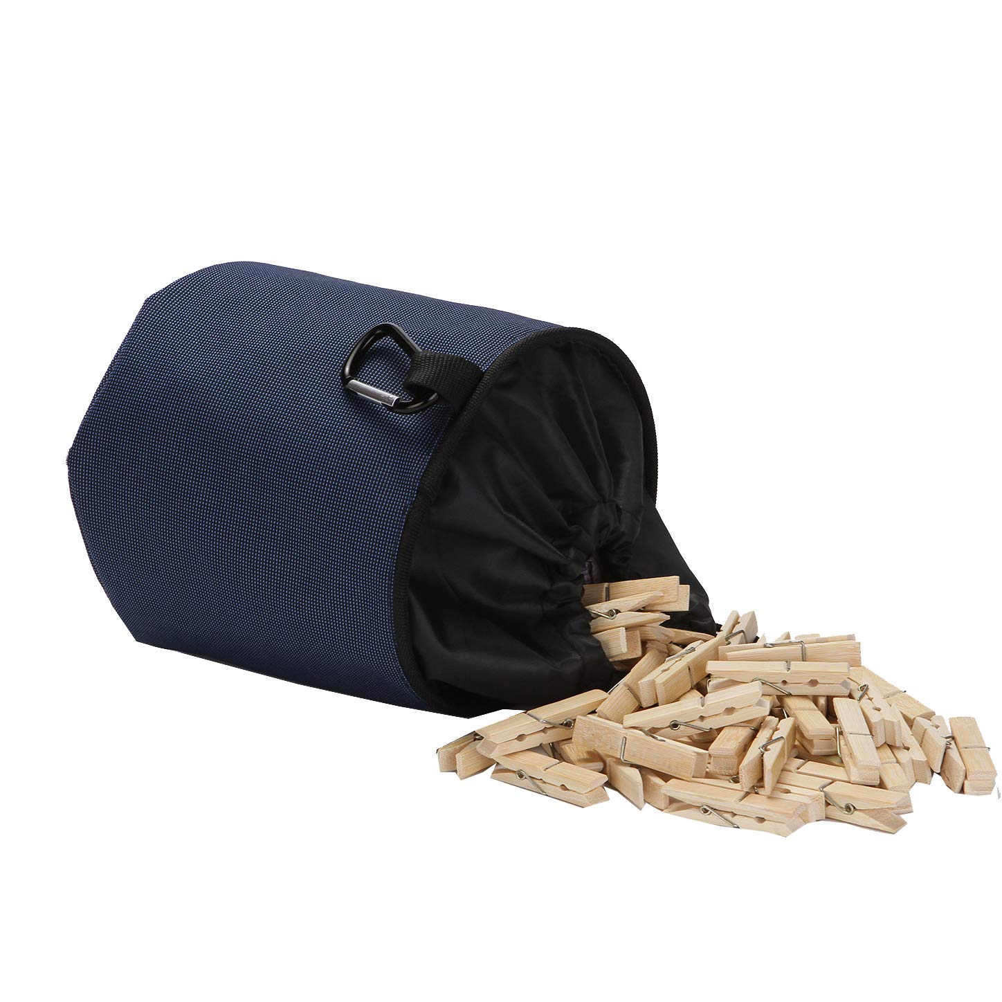 Clothespin Holder Bag,Water-Resistant Peg Basket with Hanger/Drawstring Closure (Navy Blue M)