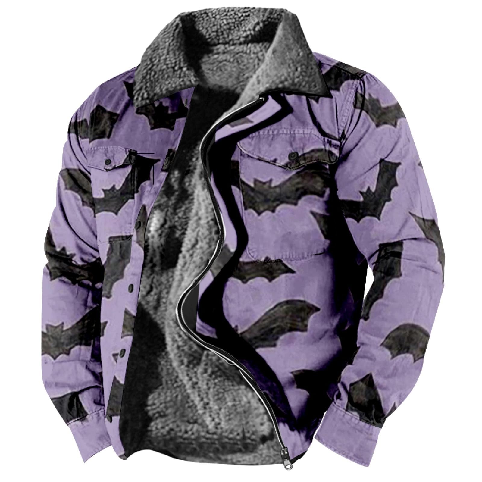 Halloween Jackets for Men Fleece Lined Winter Jackets Coats Casual Zip Up Windbreaker Outerwear Bomber Jackets