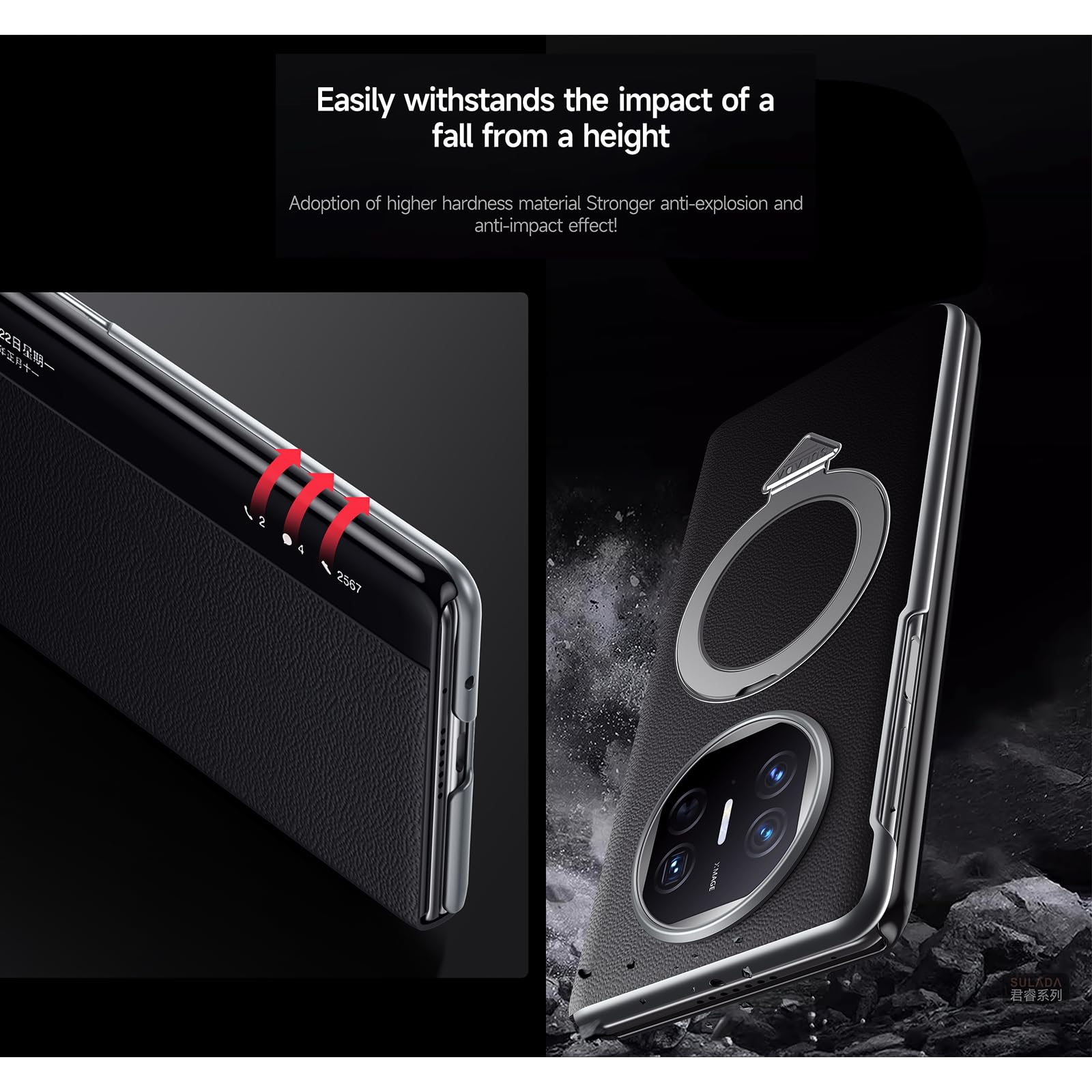 Kompatybilne z Vivo X Fold 5 etui Smart Clear View Case [kompatybilne z Mag-Safe] [z regulowanym stojakiem pierścieniowym] smukłe etui z klapką z prawdziwej skóry, ochronne, odporne na wstrząsy, dla
