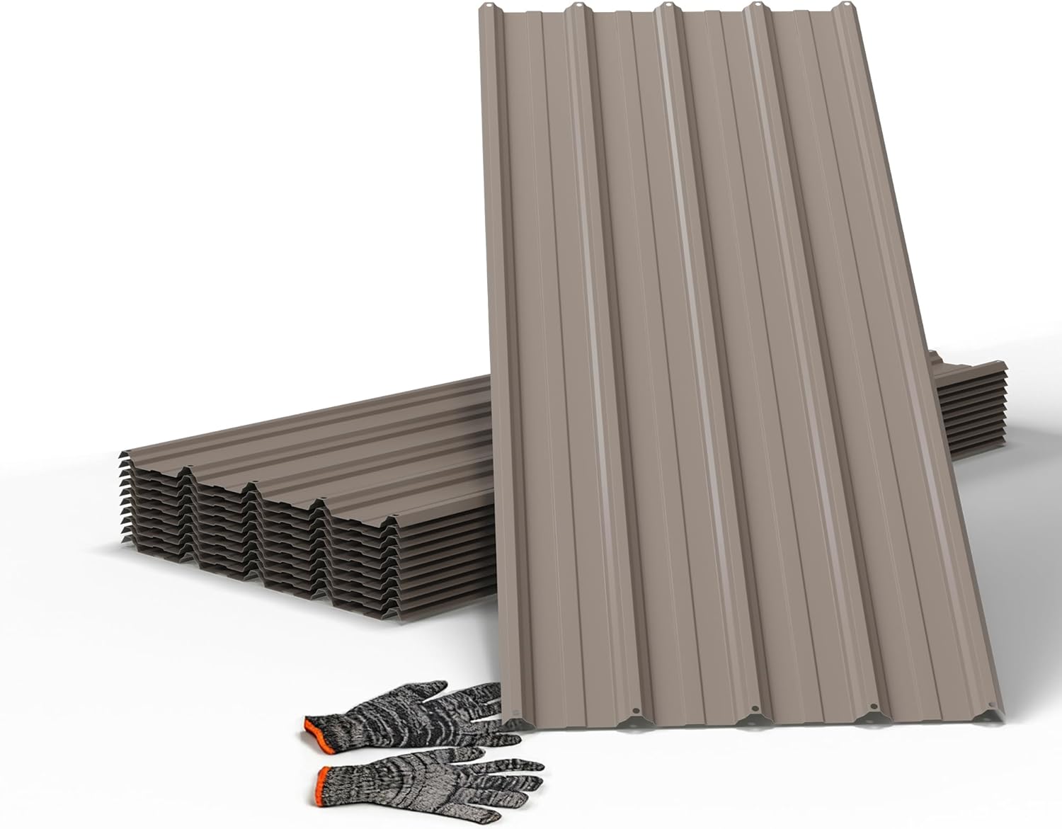 GDPFN 10-Pack Galvanized Corrugated Metal Roofing Panels 42.52x17.72in 52.4sqft - Durable Steel Sheets for Roofs, Fences, Sheds, Garages, Chicken Coops Warm Gray