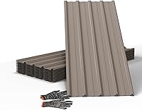 GDPFN 10-Pack Galvanized Corrugated Metal Roofing Panels 42.52x17.72in 52.4sqft - Durable Steel Sheets for Roofs, Fences, Sheds, Garages, Chicken Coops Warm Gray