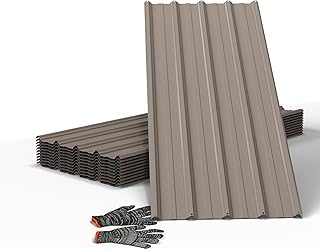 10pcs Metal Roofing Panels, 42.52'' L ×17.72'' W 52.4 ft² Corrugated Metal Sheets, Galvanized Steel Roof Fence Panels for Mobile Homes, Garages, Chicken Coop, Sheds, Stables, Patio, Warm Gray