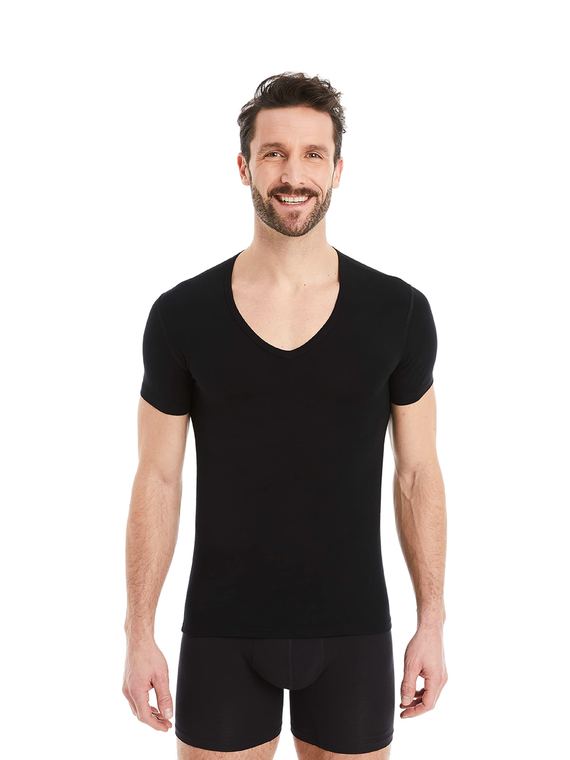 FINN Camiseta Interior Business Hombre de Manga Corta con Cuello en V - Camiseta Interior de Tejido Original Lenzing® Modal - el T-Shirt Debajo de Camisas y Trajes
