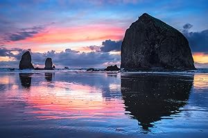 Cannon Beach Haystack Rock Sunset Reflections Photo Print: A Stunning Addition to Your Home Decor