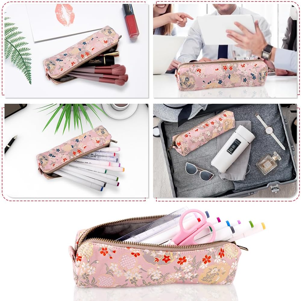 iSuperb Vintage Pencil Case Embroidery Pen Pouch Zipper Pencil Bag Women Makeup Bag for Office Organizer Storage Bag (Pink)