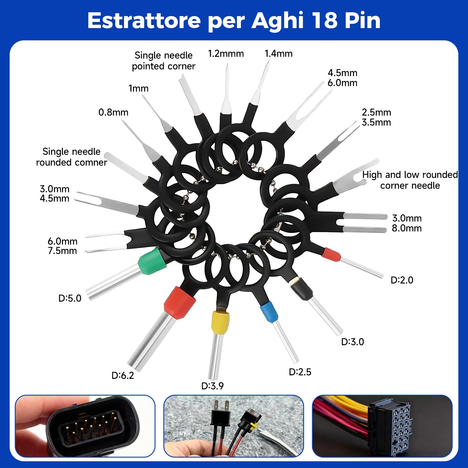 Kit di Broche di Connettore Kfz 708 Pezzi, Accessorio per Strumento di Sgancio 1/1,5/1,8/2,2/2,8/3,5mm per Auto, Moto e Barche