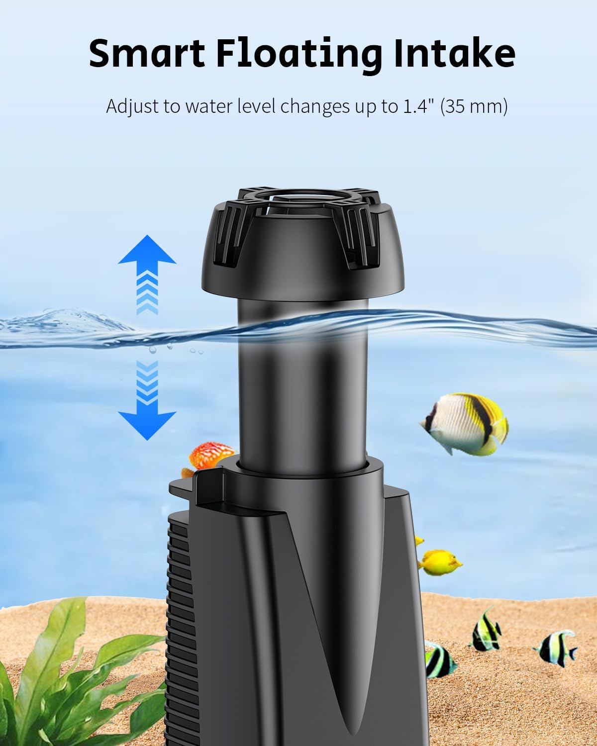 Pawfly 300 L/H 4W Aquarium Skimmer für Aquarien bis zu 350 L, Fischbecken Oberflächenabsauger, Aquarium Filter mit Bio-Schwamm und Saugnäpfen, Aquarien Oberflächenskimmer, Ölfilm-Entferner
