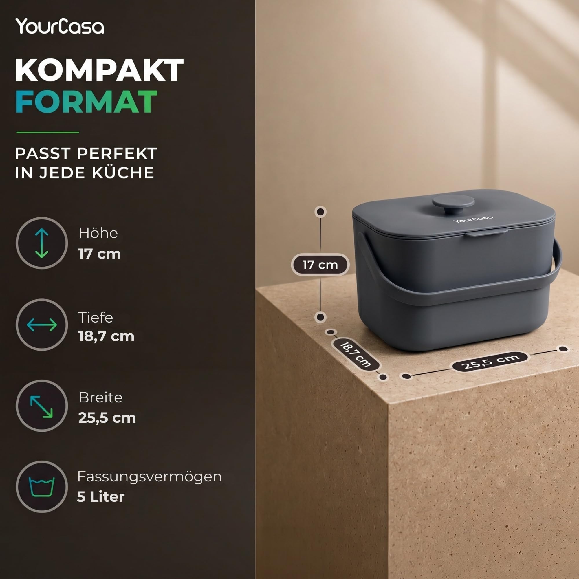 Kompakter Biomülleimer für kleine Küchen