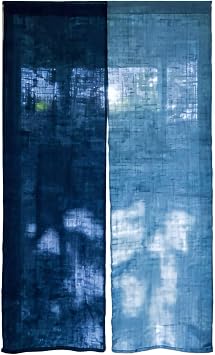 Hand-Dyed Japanese Noren Doorway Curtain | Shibori Noren Curtain for Doorway | Natural Handwoven Linen Ramie Door Tapestry | Various Patterns Two-Panel Blue, 35x59in