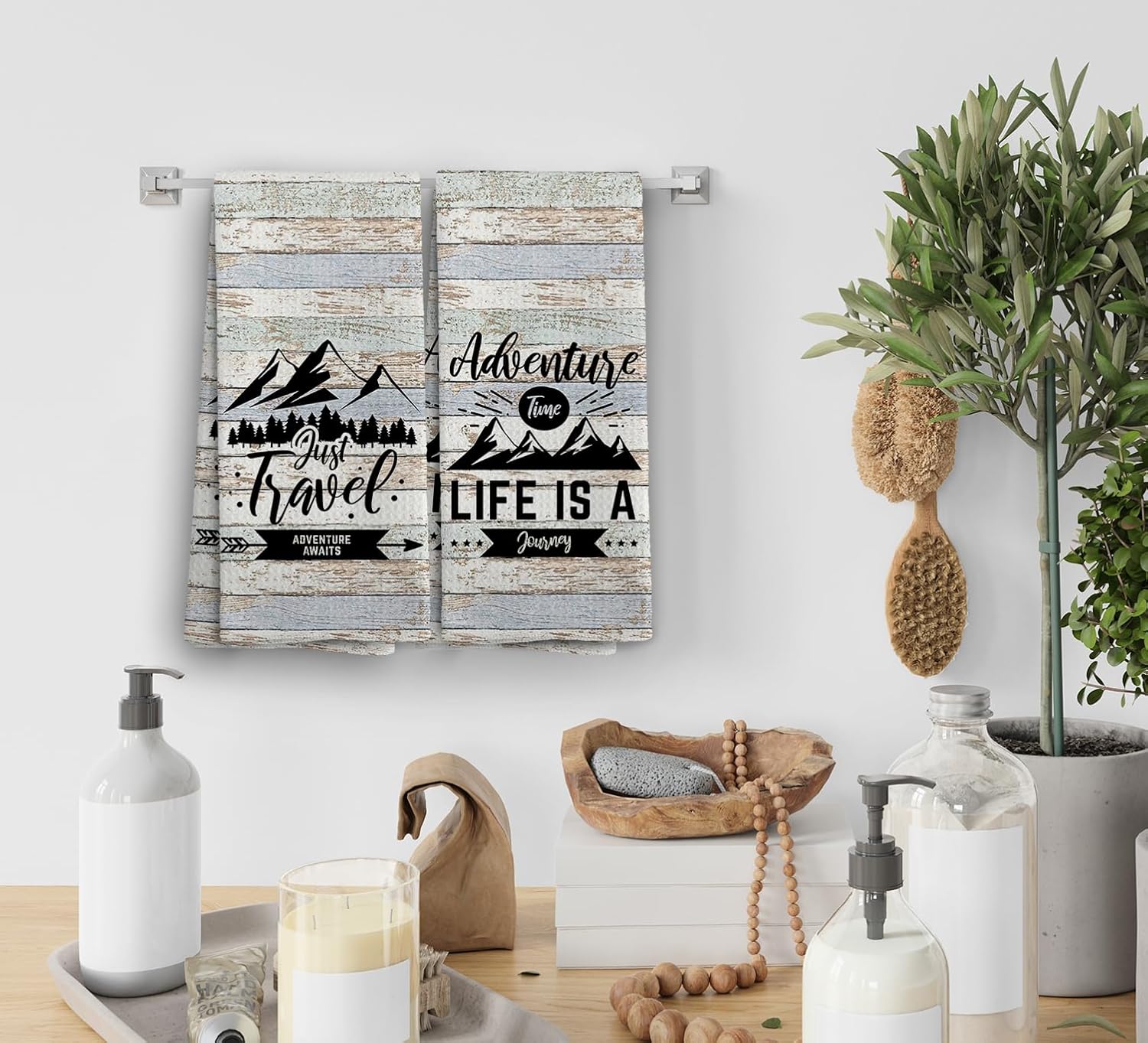 Camping Dish Towels, Camp Kitchen Farmhouse Decor, Camping Gifts for Camper Women Men, Mountain Decor Kitchen Towels, Adventure Time Towels, Set of 2, 16x24 - Image 4