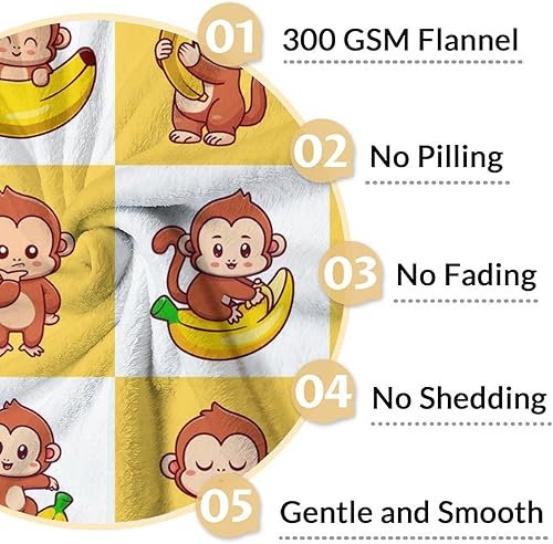 Miniatura 4 de Manta de mono  Manta tamaño cuna de 40 x 50 pulgadas para bebé  Mantas suaves y peludas para sofá, sala de estar y oficina  Manta amarilla bonita y