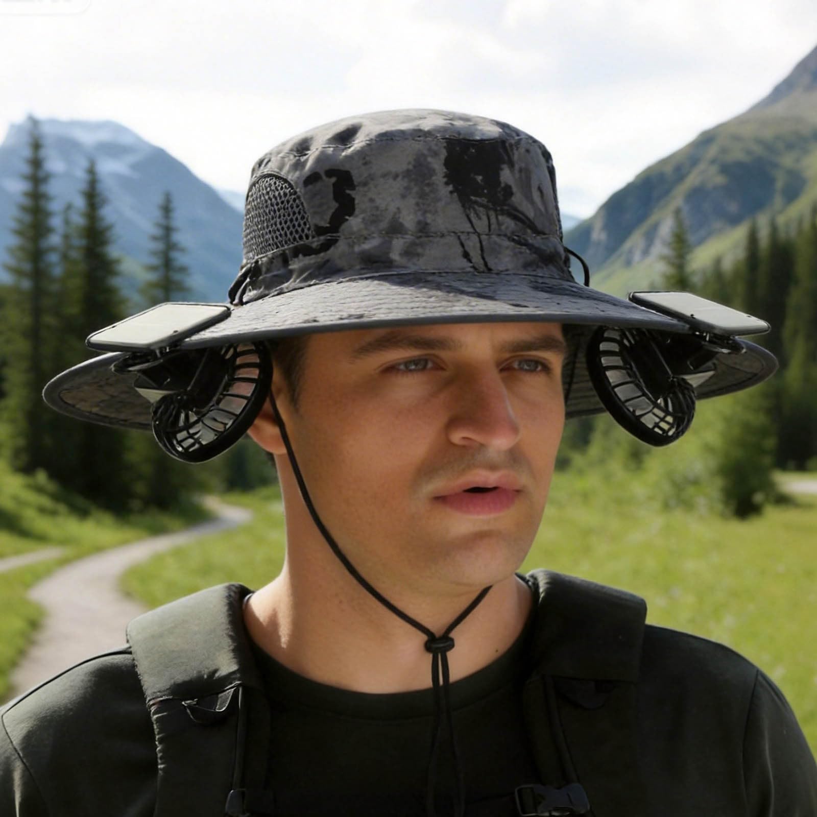 Cappellino con Ventilatore Solare da Uomo Donna Estivo in Rete Traspirante con Tesa Larga Staccabile UPF 50+ Unisex Trekking Pesca E Camminate All'Aperto