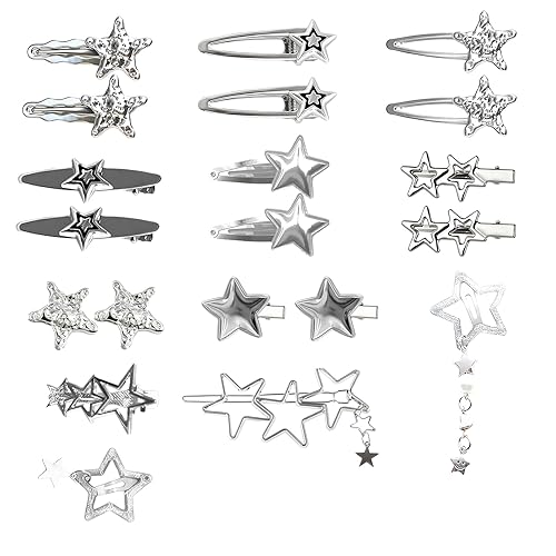 20 PCS Y2k Star Hair Clips, 10 Styles Lovely Silver