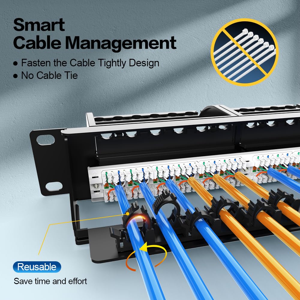 Panneau de brassage Keystone 24 ports CAT6a 1U 48,3 cm monté en rack RJ45 réseau perforé compatible avec câble Cat5e et Cat6