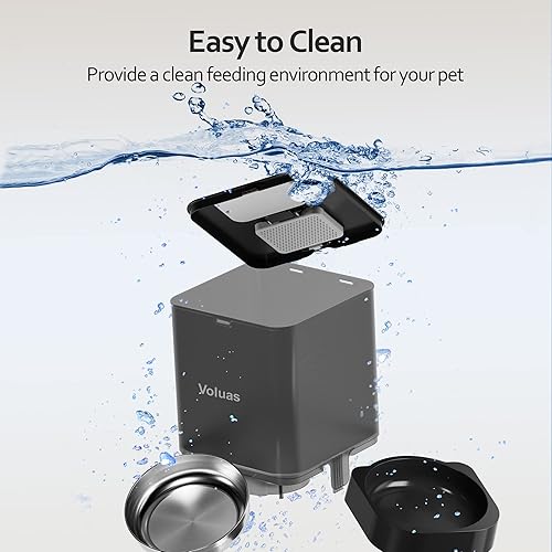 Miniatura 5 de Voluas Alimentador automático para gatos, programable, portátil, grabable por voz, almacenamiento de alimentos de 6 L, acero inoxidable, plástico ABS