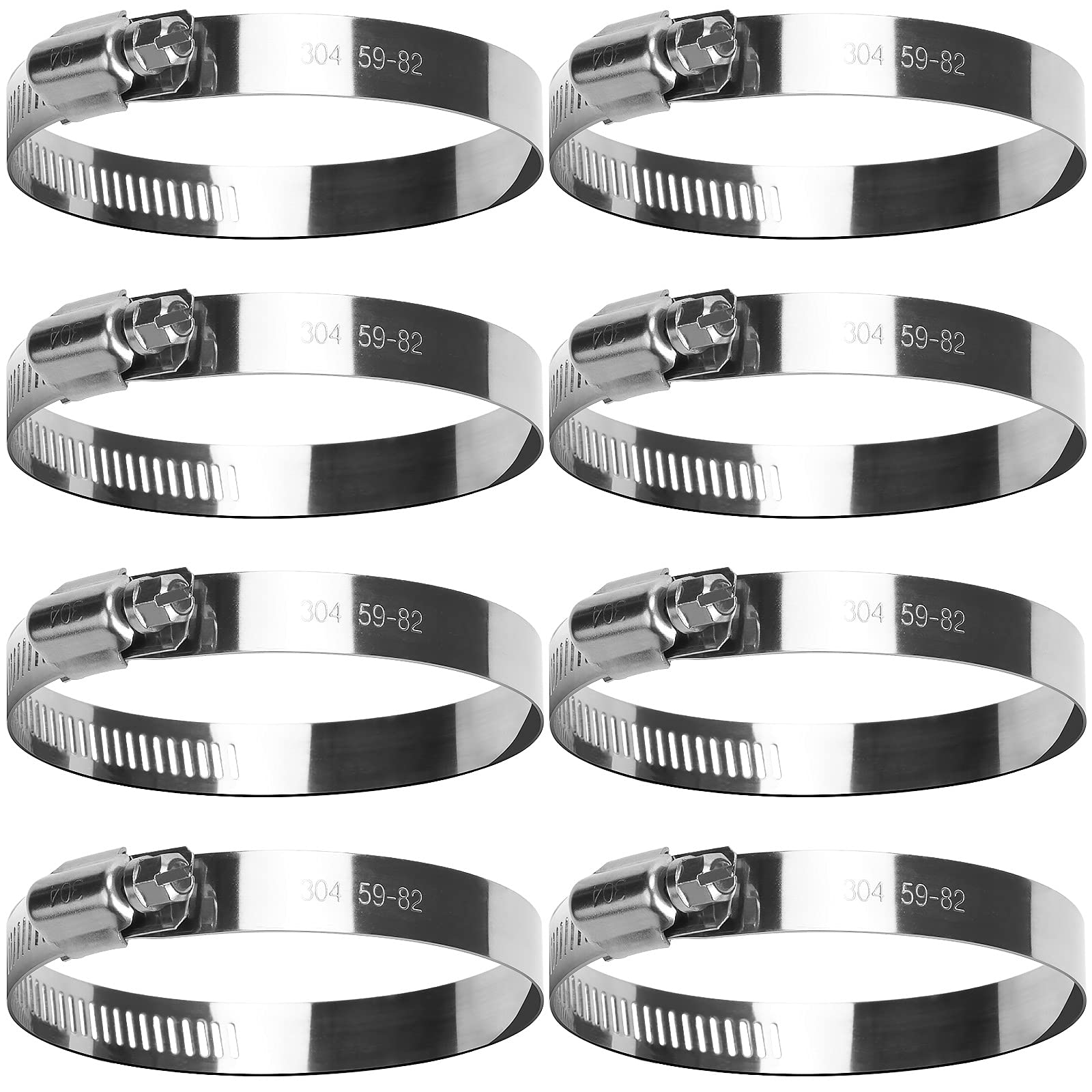 Noosverl Silver 8 Pack Jubilee Clips 59-82 Mm Hose Clips Adjustable Ducting Clamps For Securing Hoses And Pipes Tube
