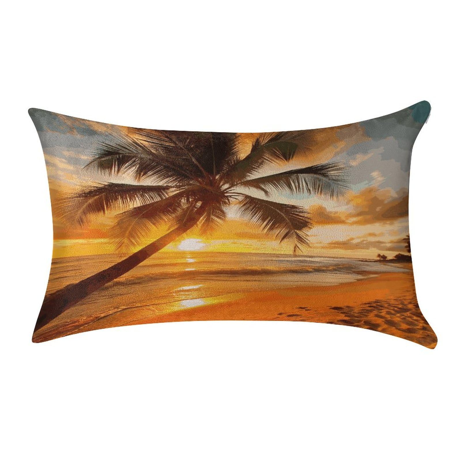LDGSUPH Tropical Beach Palm Tree Sunset Velvet Throw Pillow Covers Cozy Pillow Shams Pillowcases Detachable Pillow Cases Soft Cushion Cover with Zipper for Sofa Car Bed Pillow Protectors 12 "×20 "