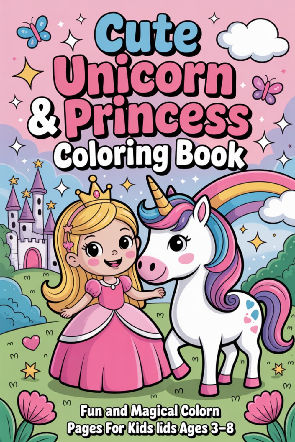 Cute Unicorn & Princess Coloring Book for Kids Ages 3–8: Fun and Magical Coloring Pages with Adorable Unicorns and Princesses