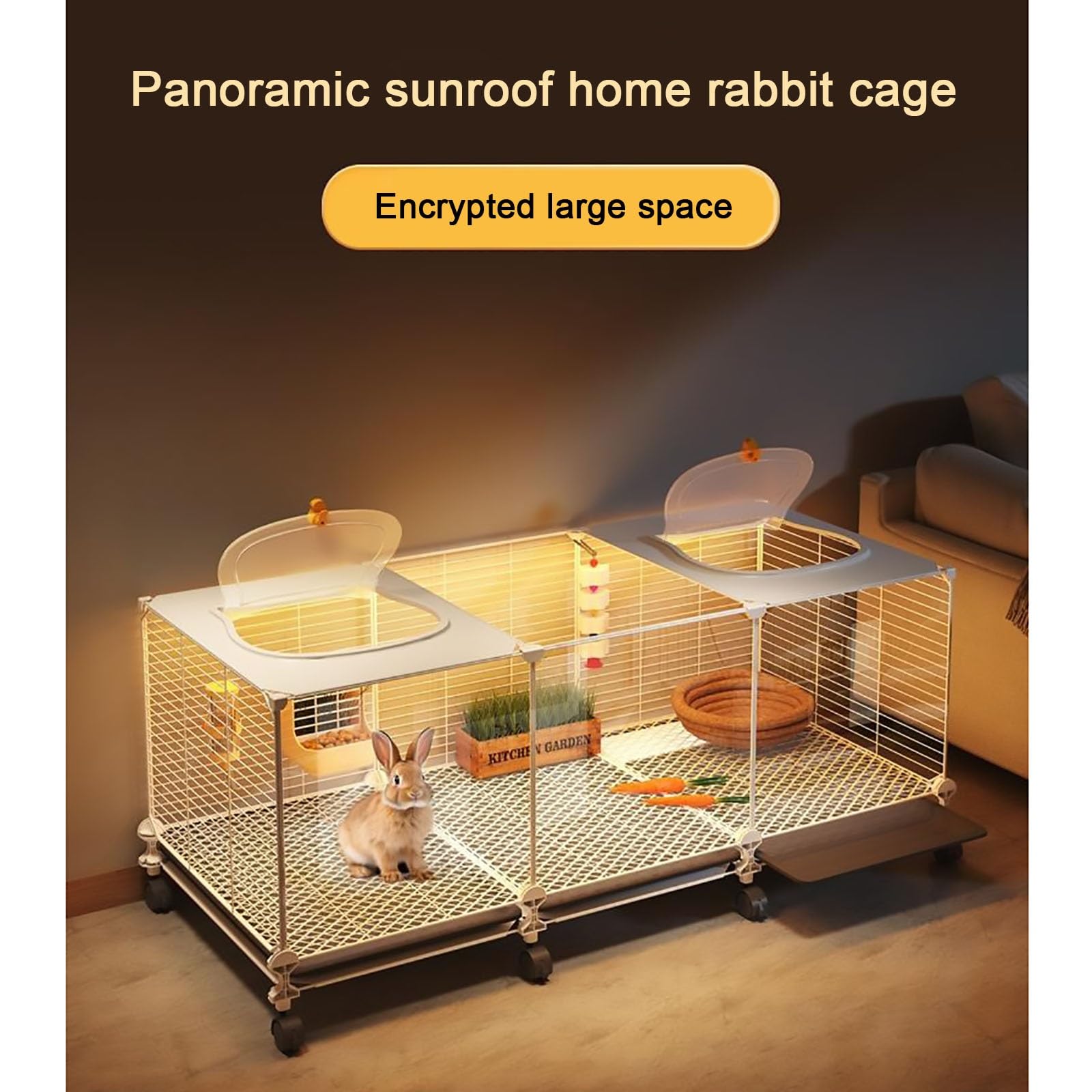 Jaulas para conejos de interior, techo corredizo panorámico cifrado, diseño cifrado, espacio extragrande, bandeja extraíble