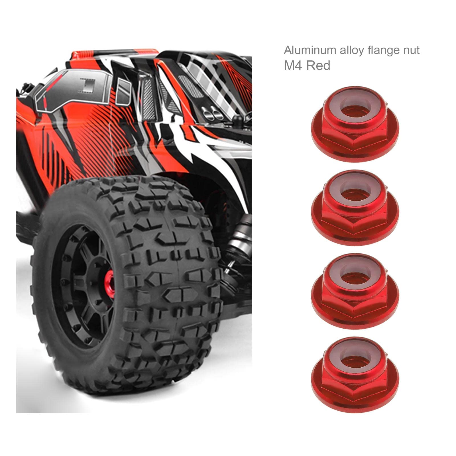 Dadi Flangiati M4 In Alluminio Con Inserti Nylon – 10 Pezzi Autobloccanti Per Ruote Di Auto RC Scala 1/10, Camion, Buggy (Rosso) - 6