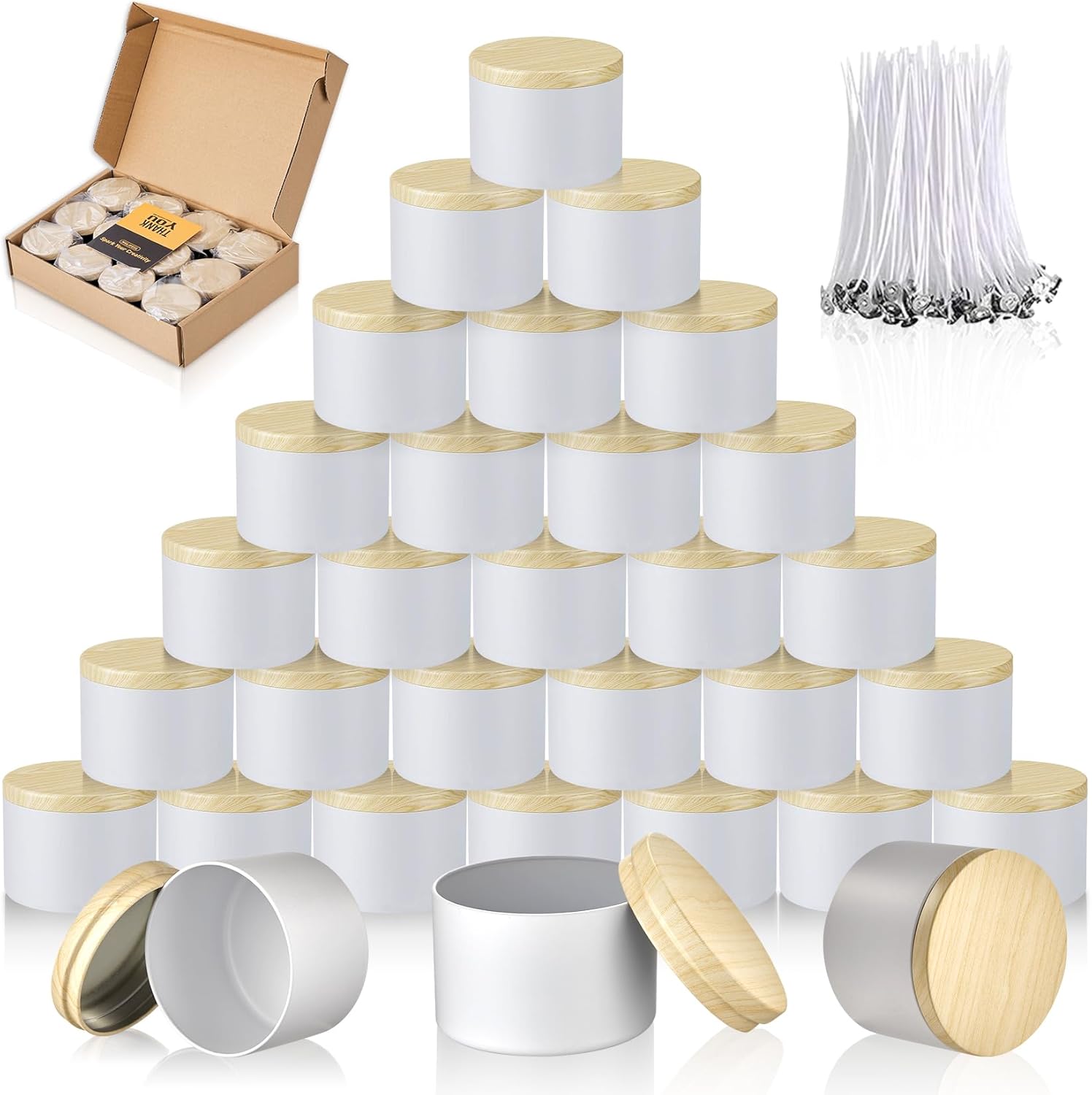 mglifeul candle tins jars container vessels for making 4 8 oz white empty candle tins can gift box packaging plate with lids wax container bulk making diy candle supplies accessories(white,4oz,12pcs) white 12pcs-4oz