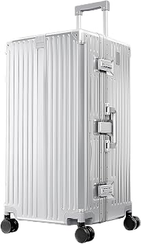 ALPHA CAMP Suitcase Sets Polycarbonate and Aluminum Suitcase Cabin, Medium and Large Suitcase XL Silver, TSA Schloss Travel, Hard Case with Silent Swivel Wheels, metallic silver, Classic