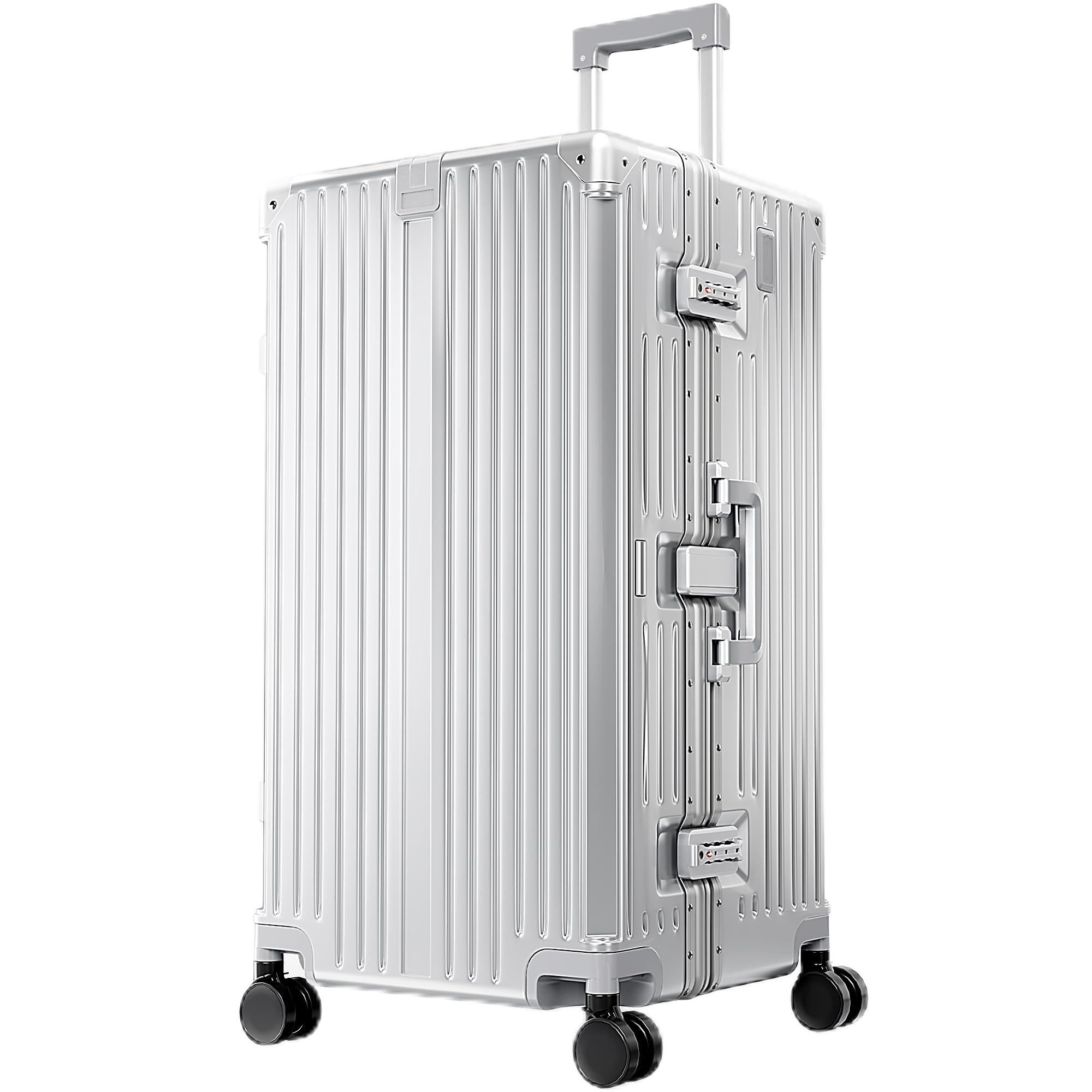 ALPHA CAMP Koffer XL Hartschale mit TSA Schloss Koffer Groß Silber 92L | Reisekoffer mit 4 Rollen 40x36x77cm Aluminium Rahmen & Polycarbonat Reisekoffer Suitcase large Handgepäck Luggage für Reise