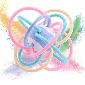 Lefan Infant Silicone Sensory Baby Teether Tube Ball Loopi Toy Sensory Teething Toys with Rattle for Babies 3-12 Months New Borns-Multicolor