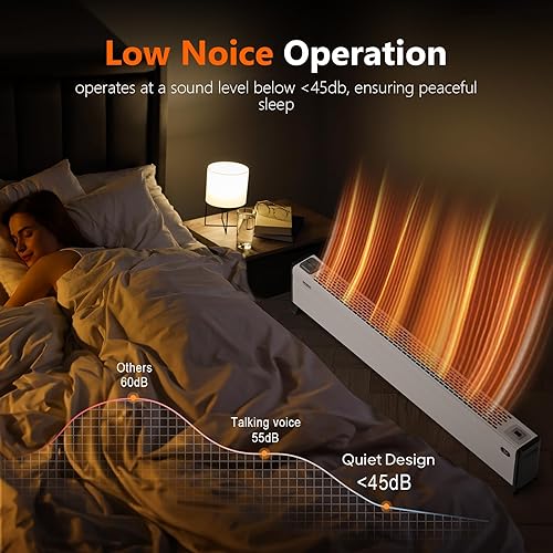 Miniatura 6 de ROVSUN Calentador eléctrico de zócalo de 48 pulgadas de ancho con control de perilla, calentador de espacio con función de humidificación,