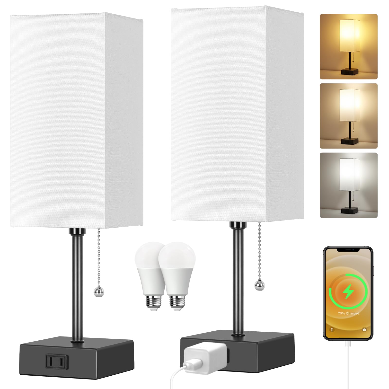 Photo 1 of Dott Arts Table Lamp Set of 2, Minimalist Bedside Lamp with AC Outlet