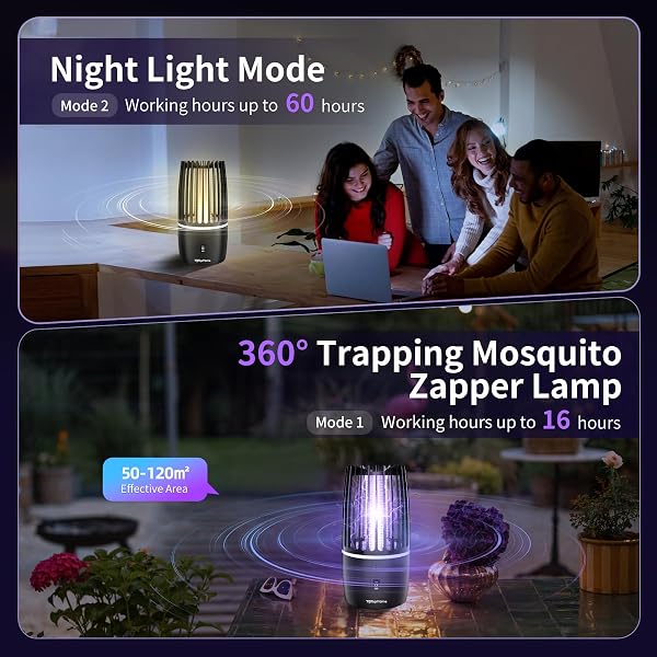 Lampe Anti Moustique, Lampe électrique Anti Insectes 4000mAh Rechargeable USB Piège à Mouche Insectes 360 ° UV Électrique Anti Moustique Veilleuse Intérieur Extérieur Veilleuse Puissant Attrayant - 2