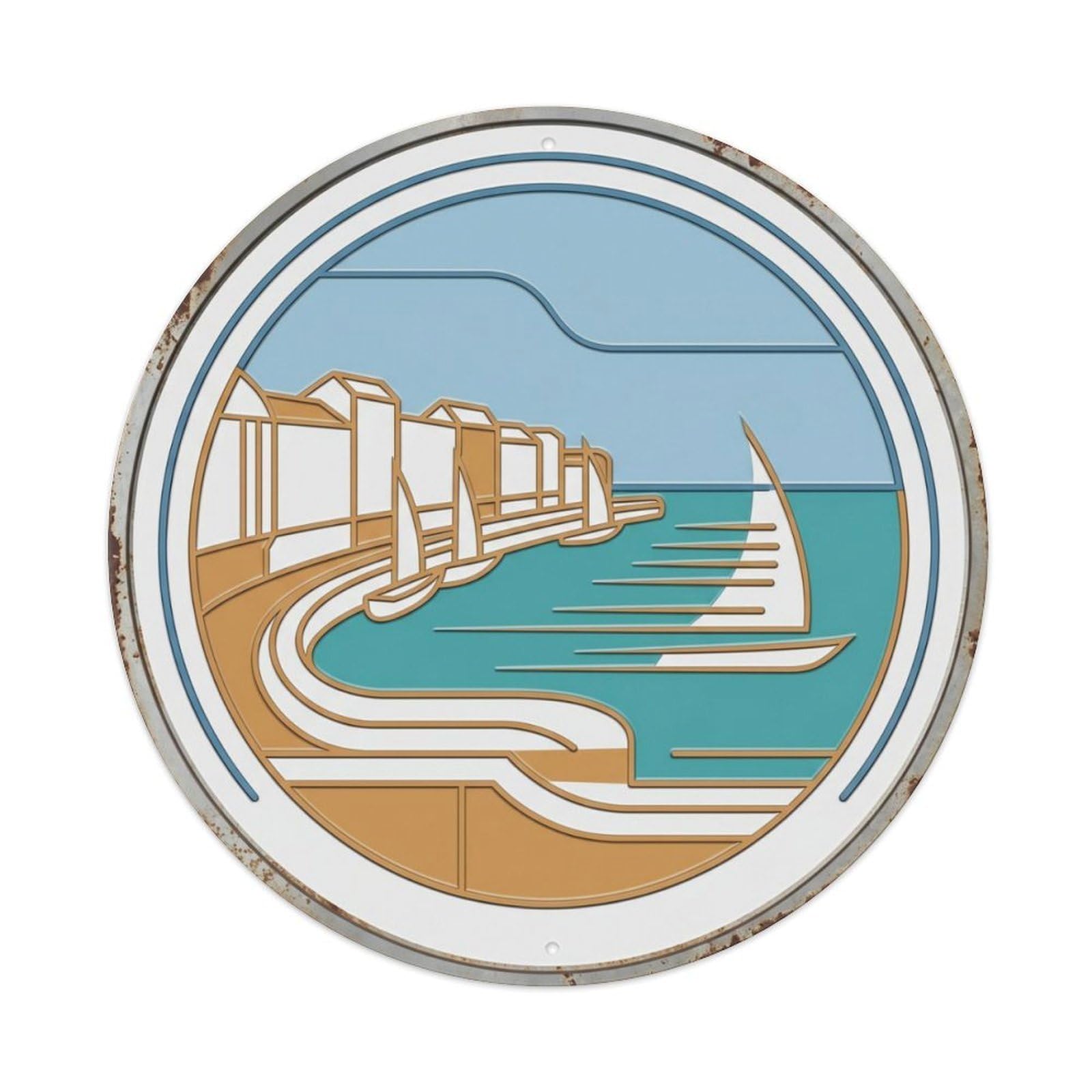 Honfleur Streamline Harbor Travel Metal Tin Sign Plaque Wall Decor for Cafe, Club Bar, Office, Home Garden Round Metal Poster 8x8Inch