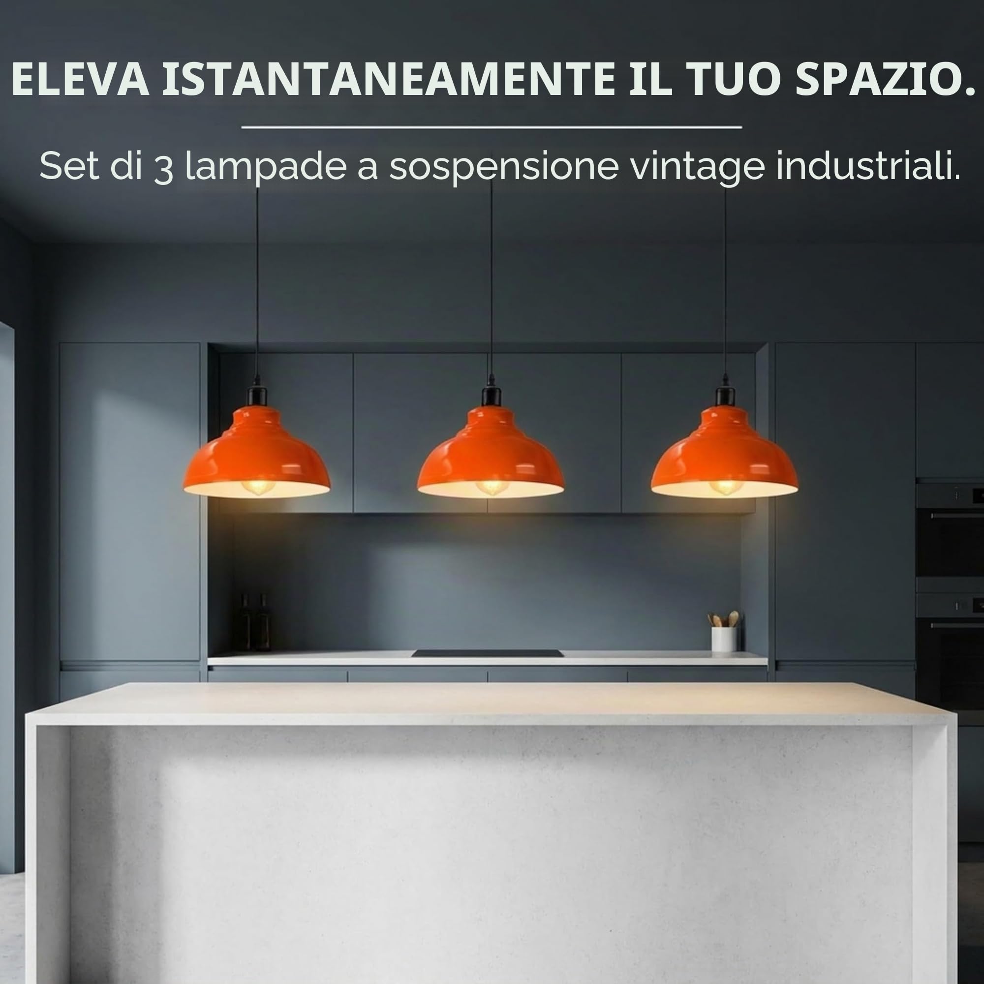 LEDSone 3pcs Vintage Retro Lampadario a Industriale Plafoniera E27 Paralume in metallo Sospensione LED Lampada Loft Sospensione (Arancione)
