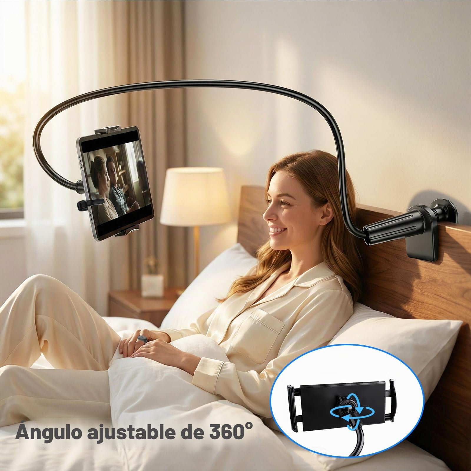 Soporte de Cuello de Cisne con Control Remoto Kindle | Soporte Ajustable para Tableta para Leer en la Cama, Soporte Movil para Kindle Accesorios/iPad/teléfono 5 a 12,9 Pulgadas