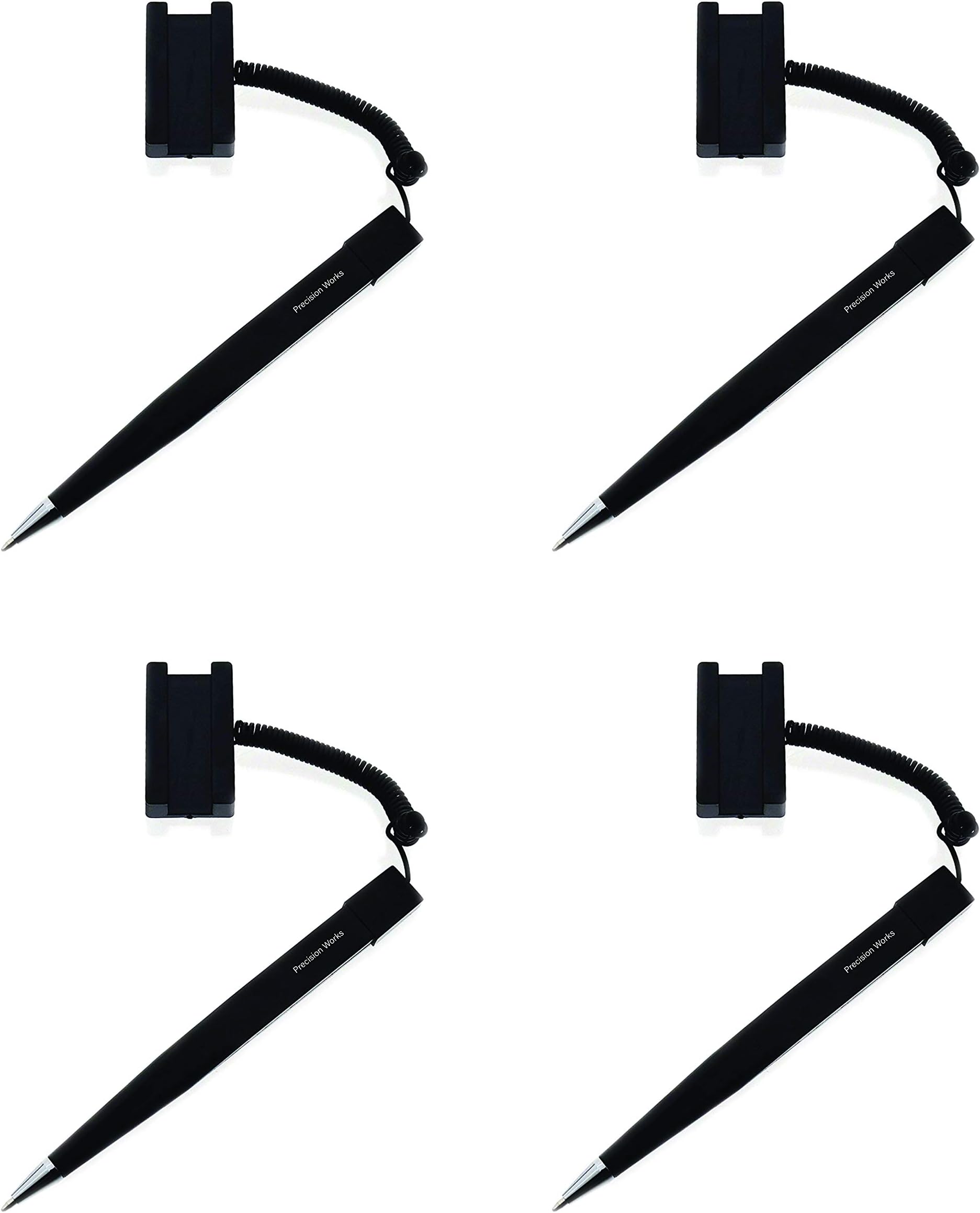 Secure Counter Pen With Adhesive Base & Plastic Coil - Black Ink - Medium Point (4 Pack)