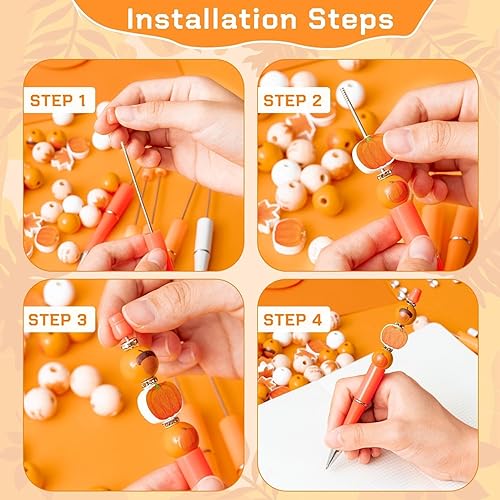 Miniatura 3 de Bolígrafos con cuentas de otoño, 122 unidades, con temática de otoño, juego de bolígrafos con cuentas de madera de otoño, cuentas espaciadoras de