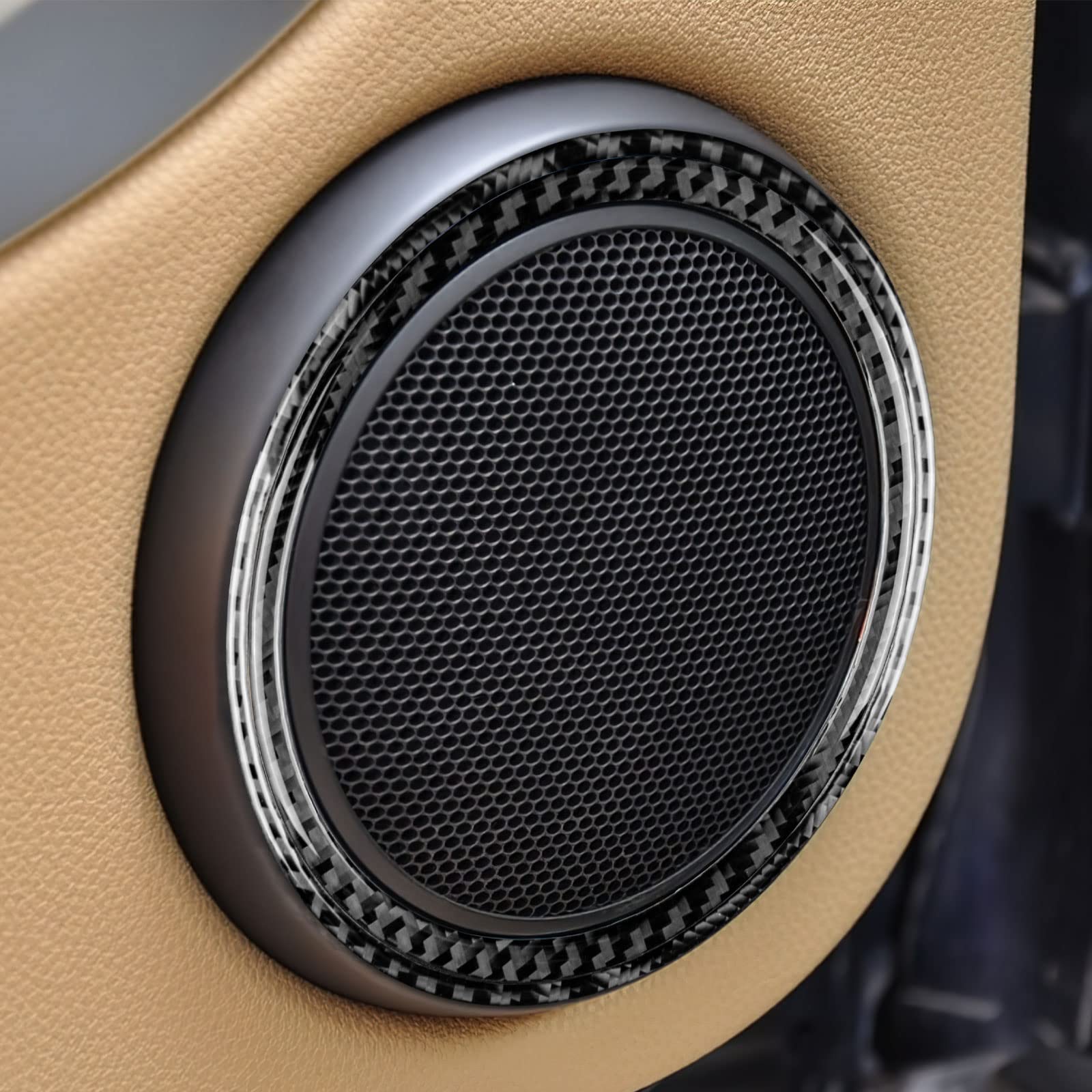 KUNGKIC Osłona głośnika audio z włókna węglowego naklejka Carbon Fiber Door Audio Speaker Accessories do Mini Cooper R56 Clubman R55 R57 2007 2008 2009 2010 akcesoria do głośników drzwi wnętrze czarny