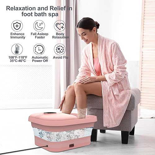 Miniatura 8 de iFedio Spa de pies plegable con calor y control remoto y chorros, spa de pies de pedicura con 6 rodillos de masaje, bañera de remojo de pies con