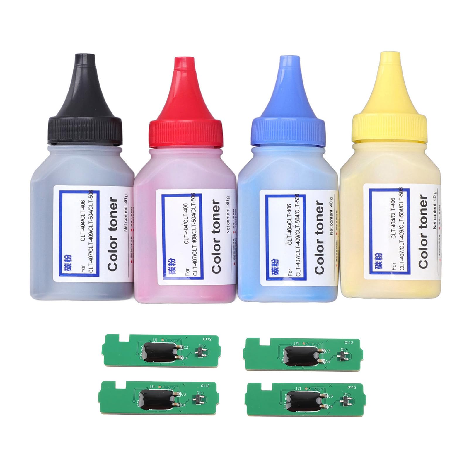 FTVOGUE Set di Polvere di Ricarica Toner Universale Kit di Ricarica Toner in Materiale PVC con 4 Flaconi e 4 Chip per 404S Colori Multipli per la Sostituzione della Stampa di