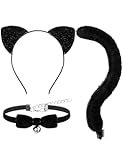 Halloween Black Cat Dalmatian Fox Costume Accessories Set with Ears Headband with Choker Bow Tie Tail