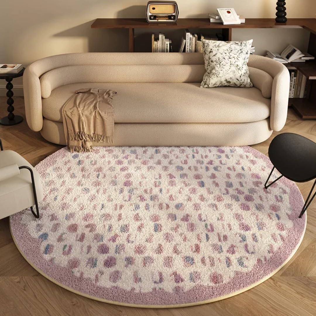 Tapis rond moelleux 100x100 cm lavable et moderne pour chambre