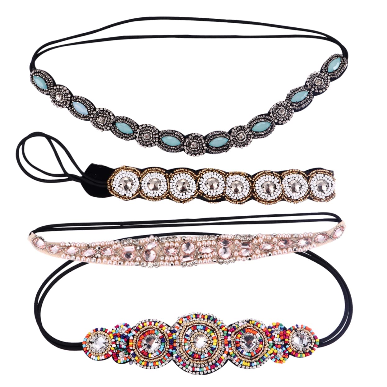MAGICLULU 3 Sets Vintage Strass Perlen Stirnband Haarbänder Handgemachter Schmuck Haarreifen Chic 4 Stück * 3